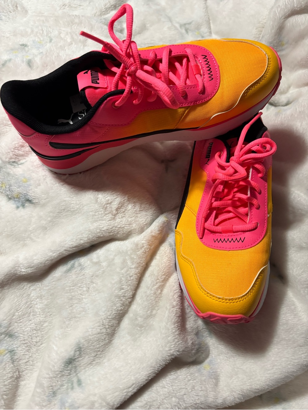 Puma Women's Neon Pink and Yellow Running Sneakers